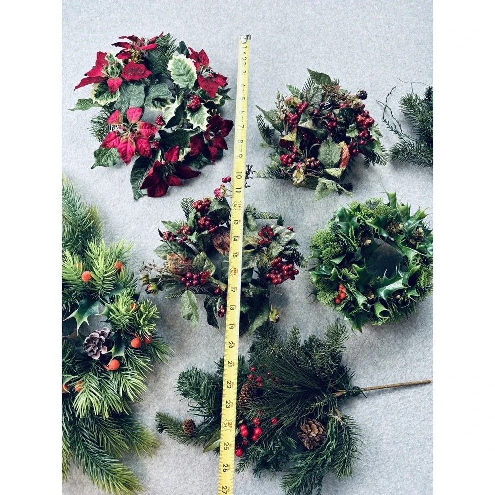 Vintage Lot MCM Plastic Christmas Candle Wreath Rings & Decor -Holly Berries